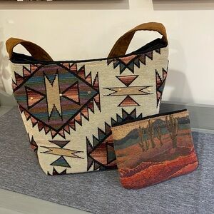 AZ Totes - USA Southwestern Arizona Aztec Print Handbag Velcro Closure